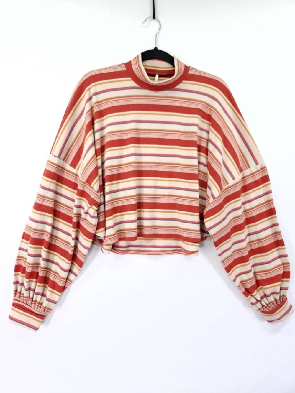 Free People Oversized Mock Neck Slouchy Sweater Small Balloon Sleeve Crop Top